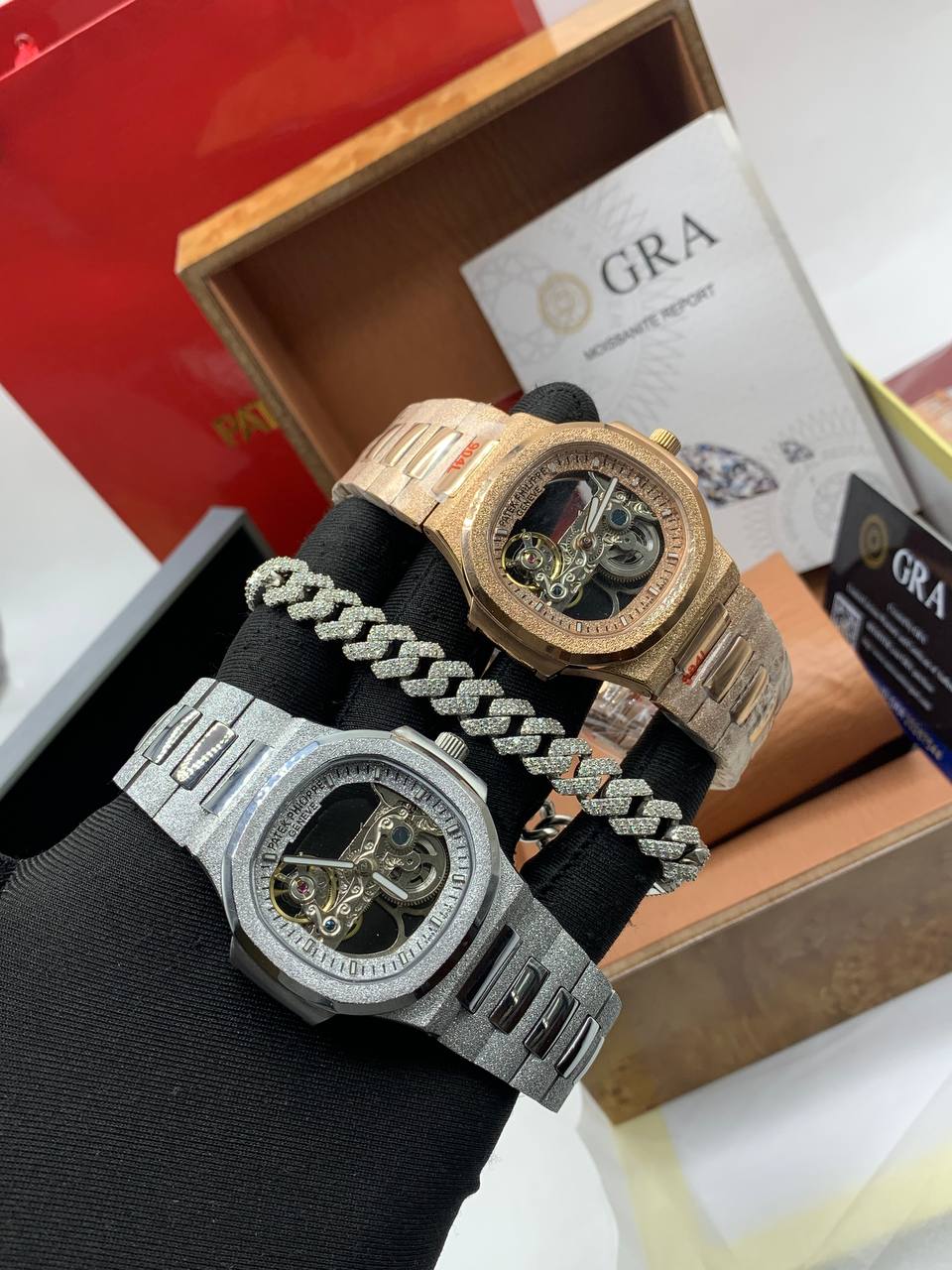 Luxury Patek Philippe Watch + Original Moisannite Bracelet