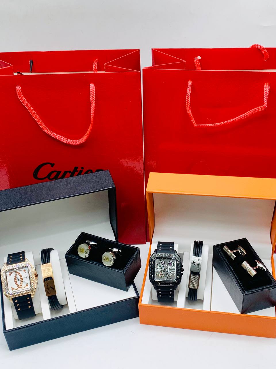 Luxury Cartier Watch with Cufflinks and Bracelet Combo